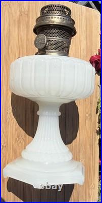 ALADDIN Solid White Moonstone Fluted Pedestal Corinthian Table Lamp Model B NICE ALADDIN Solid White Moonstone Fluted Pedestal Corinthian Table Lamp Model B NICE