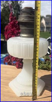 ALADDIN Solid White Moonstone Fluted Pedestal Corinthian Table Lamp Model B NICE ALADDIN Solid White Moonstone Fluted Pedestal Corinthian Table Lamp Model B NICE