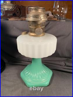 ALADDIN White & Green foot Corinthian Table Lamp Model B-125 B Burner c1935