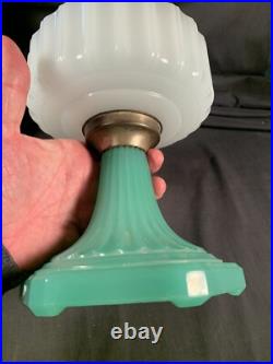 ALADDIN White & Green foot Corinthian Table Lamp Model B-125 B Burner c1935