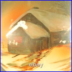 ANTIQUE 1890's GONE WITH THE WIND KEROSENE OIL LAMP / WINTER CABIN SCENE 28 H