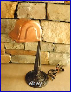 ANTIQUE 1930's ALADDIN COPPER and CAST IRON DESK LAMP / ART DECO 141/4 HIGH