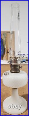 ANTIQUE 1937 ALADDIN DIAMOND QUILT MOONSTONE B-85 OIL LAMP With BURNER & CHIMNEY