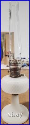 ANTIQUE 1937 ALADDIN DIAMOND QUILT MOONSTONE B-85 OIL LAMP With BURNER & CHIMNEY