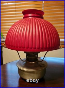 ANTIQUE ALADDIN ALUMINUM KEROSENE FONT NO. 23 With ORIGINAL RUBY RED SHADE