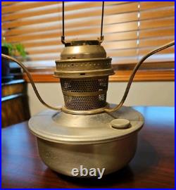 ANTIQUE ALADDIN ALUMINUM KEROSENE FONT NO. 23 With ORIGINAL RUBY RED SHADE