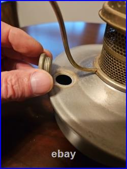 ANTIQUE ALADDIN ALUMINUM KEROSENE FONT NO. 23 With ORIGINAL RUBY RED SHADE