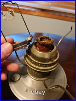 ANTIQUE ALADDIN ALUMINUM KEROSENE FONT NO. 23 With ORIGINAL RUBY RED SHADE