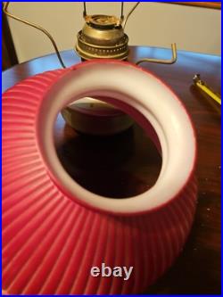 ANTIQUE ALADDIN ALUMINUM KEROSENE FONT NO. 23 With ORIGINAL RUBY RED SHADE