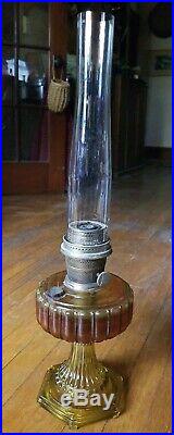 ANTIQUE ALADDIN AMBER Column Pedestal OIL LAMP Nu-Type-MODEL B BURNER kerosene