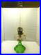 ANTIQUE ALADDIN CLEAR CORINTHIAN OVER URANIUM GREEN OIL LAMP With B BURNER & CHIMN