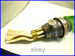 ANTIQUE ALADDIN CLEAR CORINTHIAN OVER URANIUM GREEN OIL LAMP With B BURNER & CHIMN