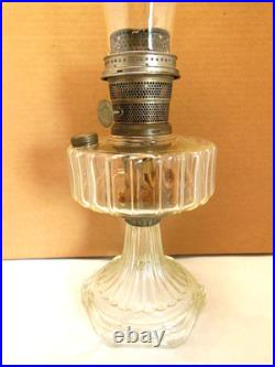 ANTIQUE ALADDIN CLEAR CRYSTAL CORINTHIAN OIL LAMP with CHIMNEY & MODEL B BURNER
