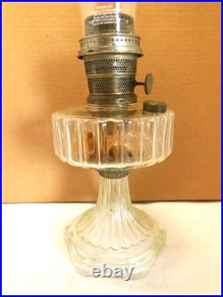 ANTIQUE ALADDIN CLEAR CRYSTAL CORINTHIAN OIL LAMP with CHIMNEY & MODEL B BURNER