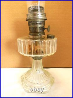 ANTIQUE ALADDIN CLEAR CRYSTAL CORINTHIAN OIL LAMP with CHIMNEY & MODEL B BURNER