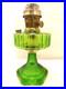 ANTIQUE ALADDIN GREEN BETA CRYSTAL CORINTHIAN OIL LAMP with CHIMNEY & B BURNER