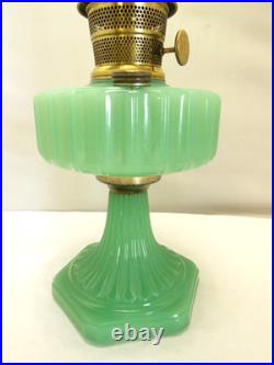 ANTIQUE ALADDIN JADEITE MOONSTONE CORINTHIAN OIL LAMP with CHIMNEY & B BURNER #3
