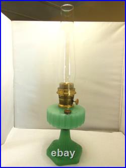 ANTIQUE ALADDIN JADEITE MOONSTONE CORINTHIAN OIL LAMP with CHIMNEY & B BURNER #3