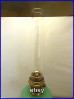 ANTIQUE ALADDIN JADEITE MOONSTONE CORINTHIAN OIL LAMP with CHIMNEY & B BURNER #3