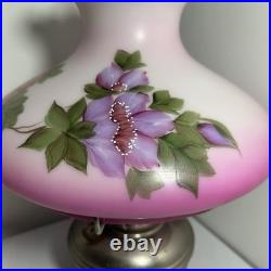 ANTIQUE ALADDIN MODEL 9 NICKEL PLATED BRASS OIL LAMP w PAINTED FLORAL PINK SHADE