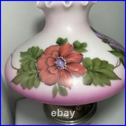 ANTIQUE ALADDIN MODEL 9 NICKEL PLATED BRASS OIL LAMP w PAINTED FLORAL PINK SHADE