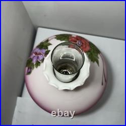 ANTIQUE ALADDIN MODEL 9 NICKEL PLATED BRASS OIL LAMP w PAINTED FLORAL PINK SHADE