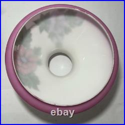 ANTIQUE ALADDIN MODEL 9 NICKEL PLATED BRASS OIL LAMP w PAINTED FLORAL PINK SHADE