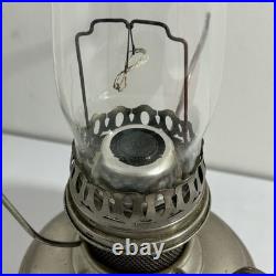 ANTIQUE ALADDIN MODEL 9 NICKEL PLATED BRASS OIL LAMP w PAINTED FLORAL PINK SHADE