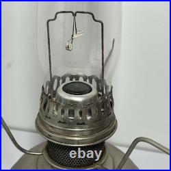 ANTIQUE ALADDIN MODEL 9 NICKEL PLATED BRASS OIL LAMP w PAINTED FLORAL PINK SHADE