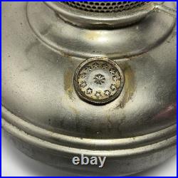 ANTIQUE ALADDIN MODEL 9 NICKEL PLATED BRASS OIL LAMP w PAINTED FLORAL PINK SHADE
