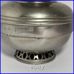 ANTIQUE ALADDIN MODEL 9 NICKEL PLATED BRASS OIL LAMP w PAINTED FLORAL PINK SHADE