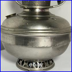 ANTIQUE ALADDIN MODEL 9 NICKEL PLATED BRASS OIL LAMP w PAINTED FLORAL PINK SHADE