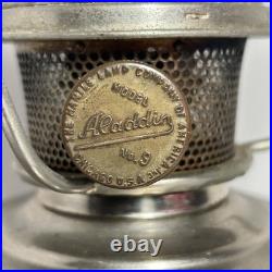 ANTIQUE ALADDIN MODEL 9 NICKEL PLATED BRASS OIL LAMP w PAINTED FLORAL PINK SHADE