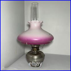 ANTIQUE ALADDIN MODEL 9 NICKEL PLATED BRASS OIL LAMP w PAINTED FLORAL PINK SHADE