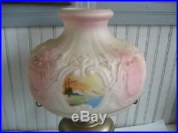 ANTIQUE ALADDIN MODEL NO. 11 mantle oil lamp w handpainted glass shade