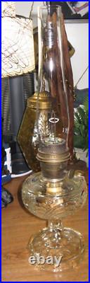 ANTIQUE ALADDIN WASHINGTON DRAPE PATTERN GLASS OIL LAMP w BURNER CHIMNEY ADAPTER