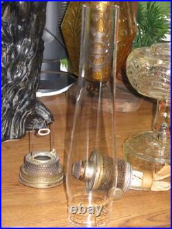 ANTIQUE ALADDIN WASHINGTON DRAPE PATTERN GLASS OIL LAMP w BURNER CHIMNEY ADAPTER