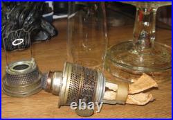 ANTIQUE ALADDIN WASHINGTON DRAPE PATTERN GLASS OIL LAMP w BURNER CHIMNEY ADAPTER