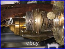 ANTIQUE ALADDIN WASHINGTON DRAPE PATTERN GLASS OIL LAMP w BURNER CHIMNEY ADAPTER