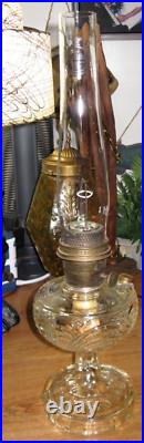ANTIQUE ALADDIN WASHINGTON DRAPE PATTERN GLASS OIL LAMP w BURNER CHIMNEY ADAPTER