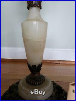 ANTIQUE NU-TYPE ALADDIN MODEL B OIL/KEROSENE TABLE LAMP MARBLE WithORNATE FACES