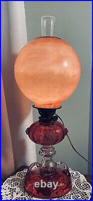 ANTIQUE VICTORIAN FLUID LAMP/vintage Hurricane Lamp/PARLOR BANQUET OIL LAMP