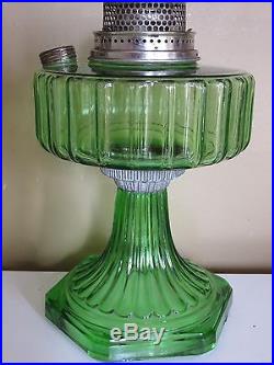 ANTIQUE VINTAGE 1936 ALADDIN KEROSENE OIL LAMP GREEN DEPRESSION GLASS B-102 BASE