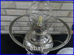 ATG RAYO Victorian Nickel GWTW Kerosene Oil Table Lamp Aladdin White Glass Shade