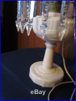 Alacite Glass Lincoln Drape Aladdin, Electric Lamp w Lead Crystal Prisms / Shade