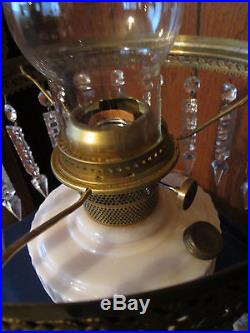 Alacite Glass Lincoln Drape Aladdin, Electric Lamp w Lead Crystal Prisms / Shade