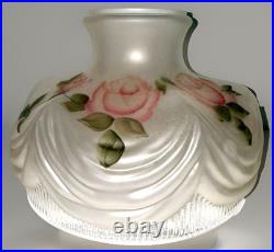 Aladdin 10 Lamp Shade Pink Roses Artist Signed Hand Painted Reverse Satin Glass