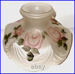 Aladdin 10 Lamp Shade Pink Roses Artist Signed Hand Painted Reverse Satin Glass