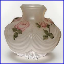 Aladdin 10 Lamp Shade Pink Roses Artist Signed Hand Painted Reverse Satin Glass