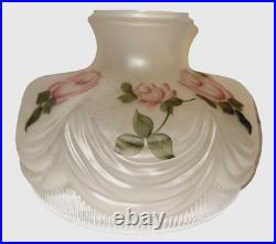 Aladdin 10 Lamp Shade Pink Roses Artist Signed Hand Painted Reverse Satin Glass